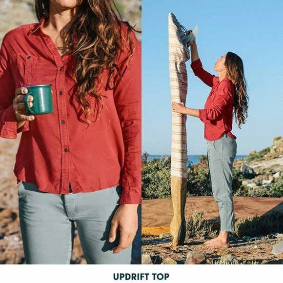 Prana Tops - PrAna Updrift Top Button Blouse Large Red Tencel